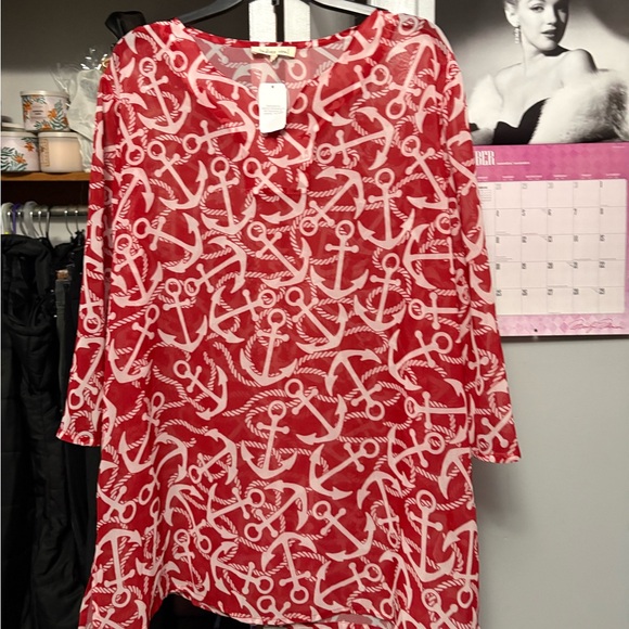 indigo soul Tops - Indigo Soul Red Nautical Anchor Top